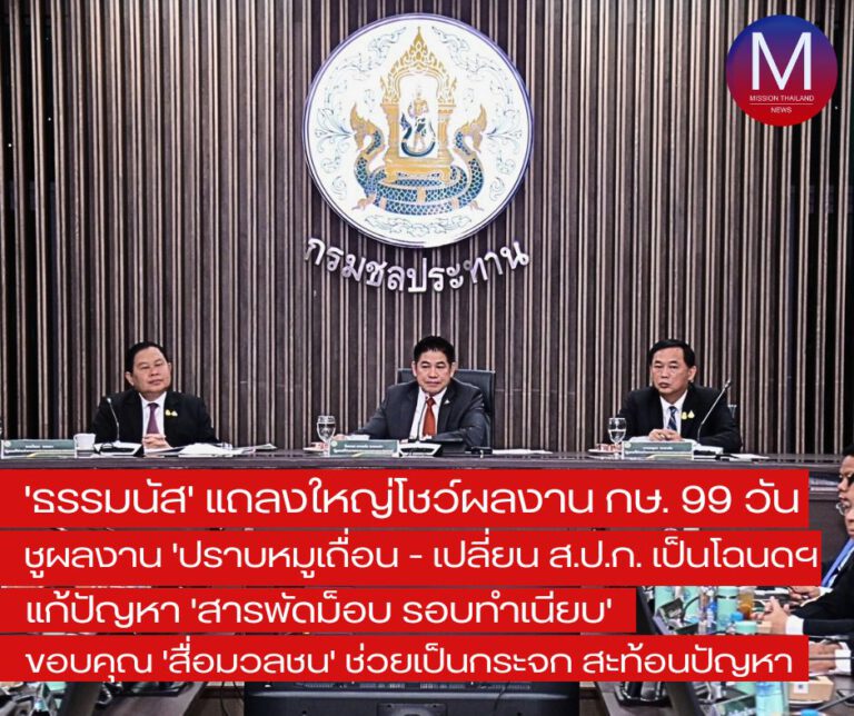 “รมว.ธรรมนัส” แถลงใหญ่โชว์ผลงาน “เกษตรฯ 99 วันทำได้จริง” ชูผลงาน “ปราบหมูเถื่อน- เปลี่ยน ส.ป.ก. เป็นโฉนดฯ -แก้ปัญหาสารพัดม็อบ” ขอบคุณ “สื่อมวลชน” ที่ช่วยเป็นกระจกเงา 